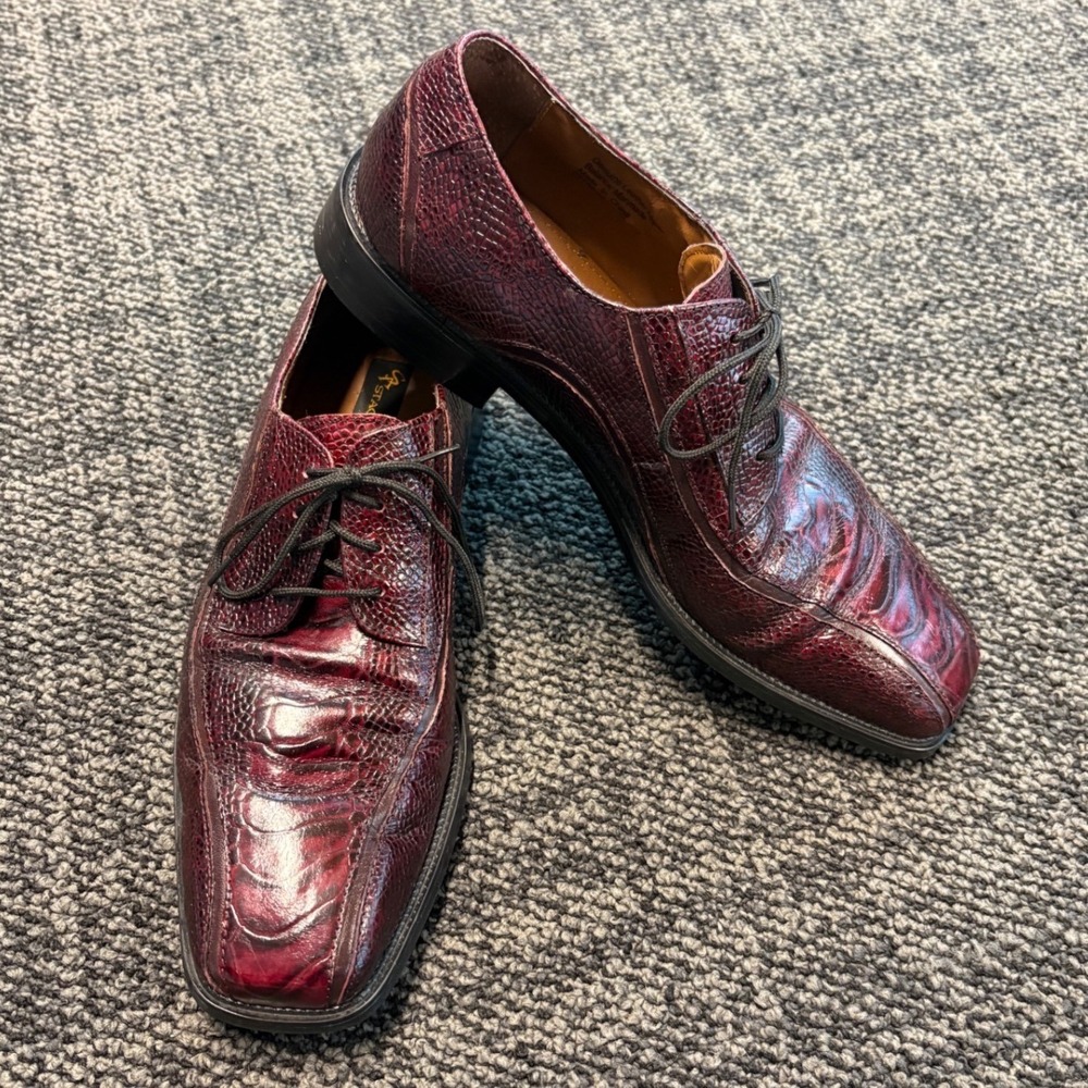 Stacy Adams Mens 11M Burgundy Ostrich Lizard Print Leather Dress Shoes 23139-05